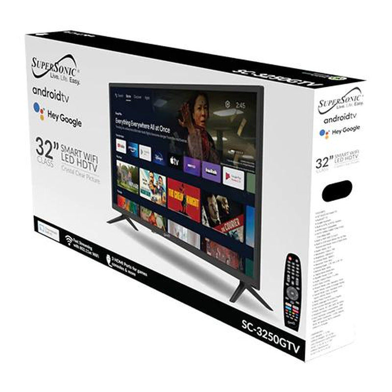 Supersonic 32-Inch LED Smart HDTV SC-3250GTV with Remote Control 1080P Resolution 60Hz Refresh Rate Google Assistant Built-In ATSC NTSC