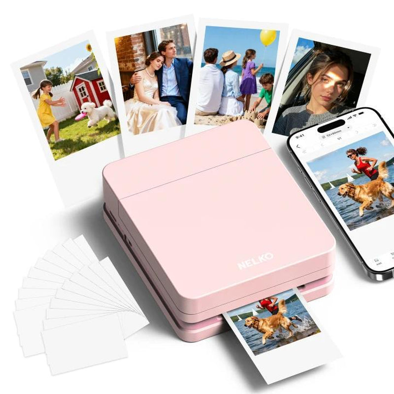 PP01 Portable Mini Color Wireless Mobile Printer, Instant Smartphone Photo Printer, Sticky-Back Photos, Bluetooth Compatible with Ios & Android Devices, Fun Editing App
