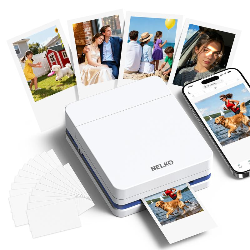 PP01 Portable Mini Color Wireless Mobile Printer, Instant Smartphone Photo Printer, Sticky-Back Photos, Bluetooth Compatible with Ios & Android Devices, Fun Editing App