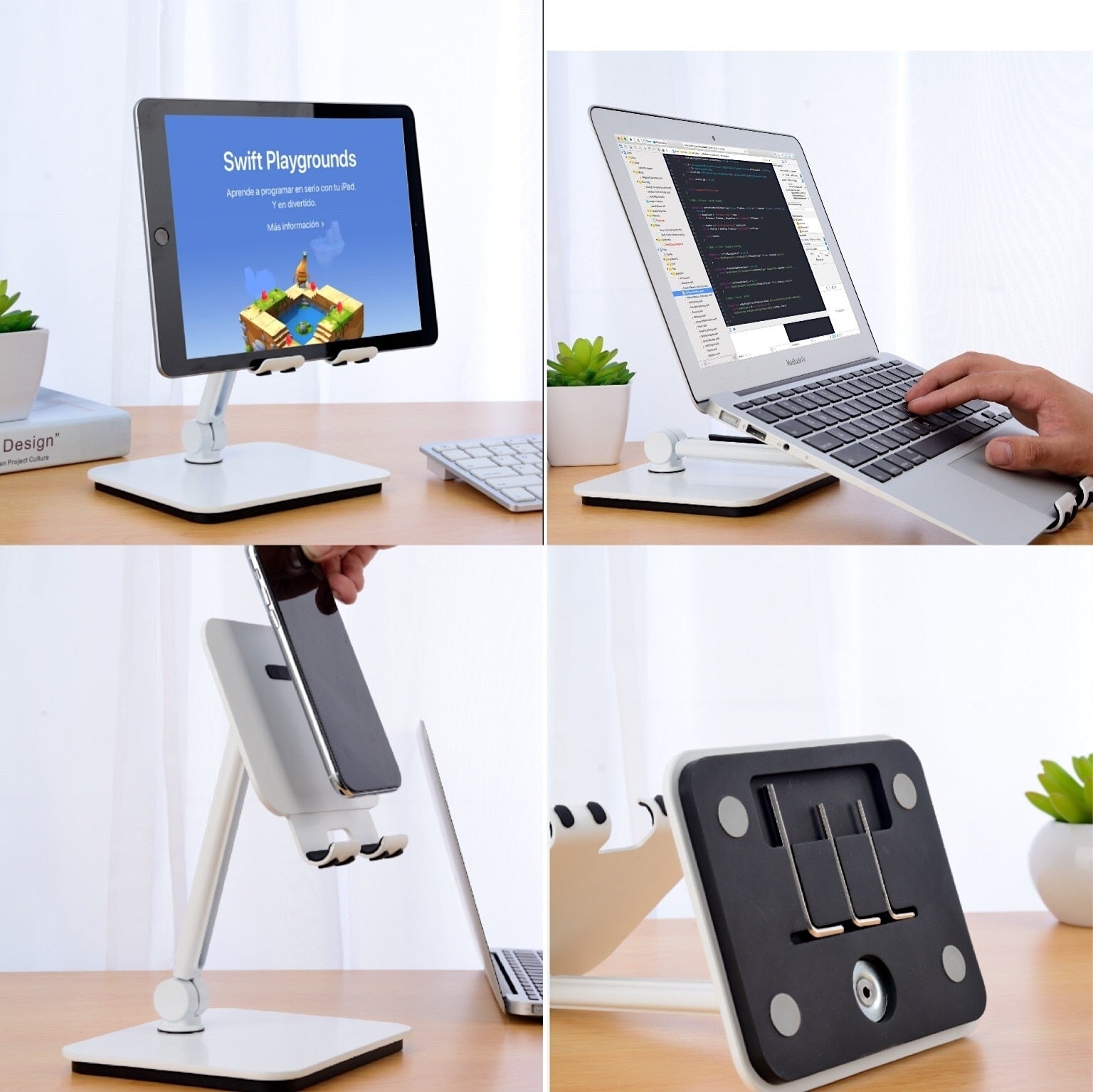 NNEDSZ Full Motion 3 in 1 Smartphone Tablet and Notebook Holder White-1