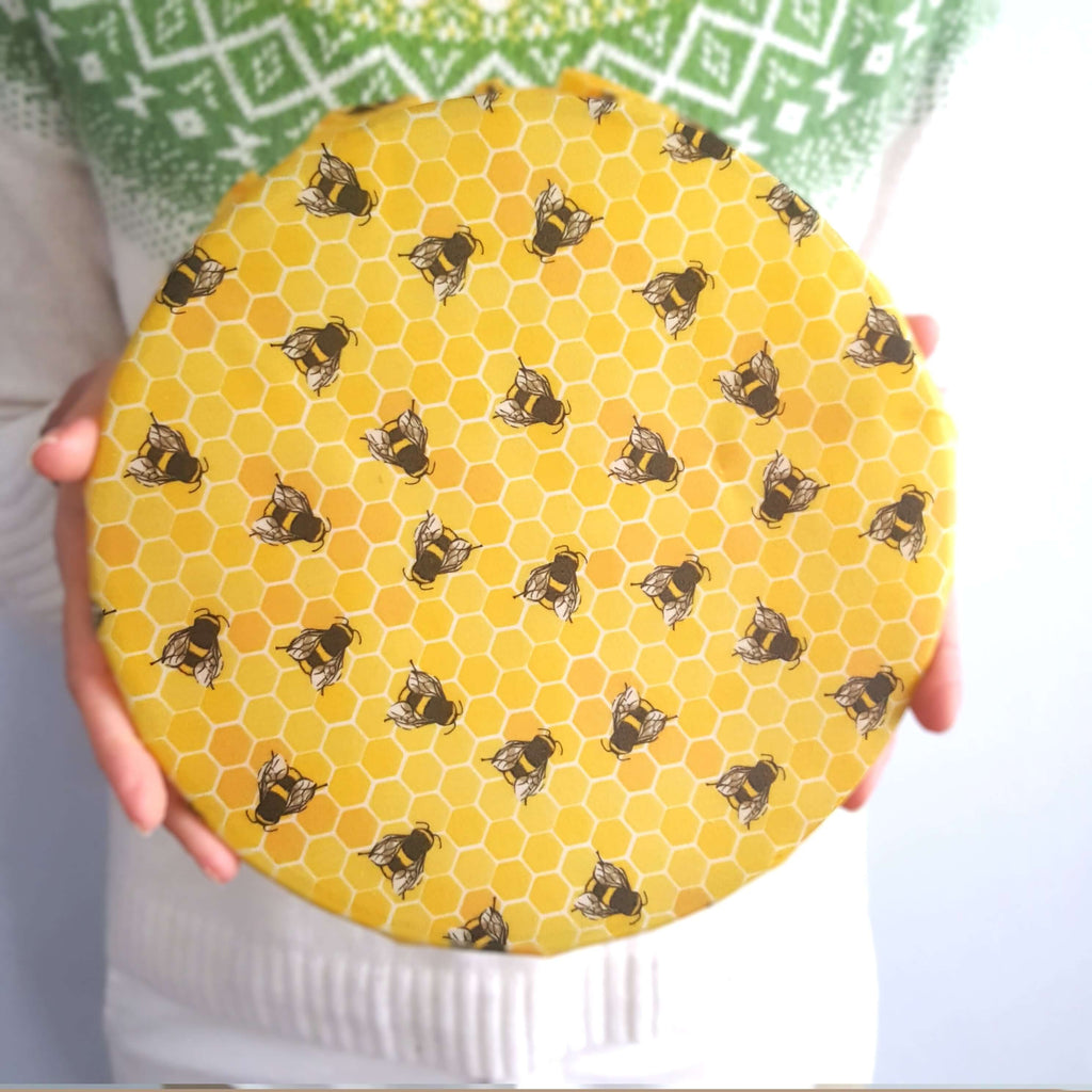 *Set of 2 Large Handmade Beeswax Wraps | Lemony Bees-3
