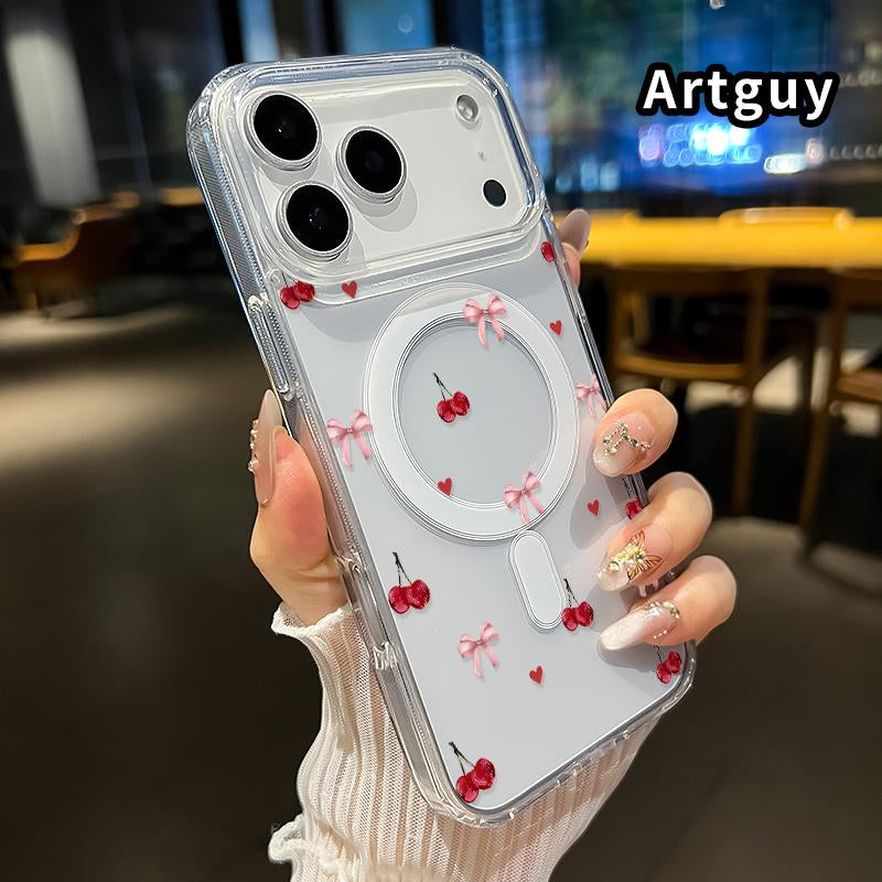 Cherry Bow Love Advanced Fashion Giftmagnetic Phone Case for Iphone 15 plus 17 16 Pro Max Air E 14 13 12 11 X XS XR Shockproof Soft Premium Stylish Durable Protection Case