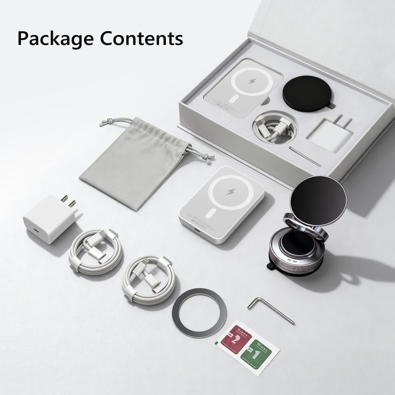 Holiday Haul Exclusive 6-In-1 Magnetic Charging Gift Set – 20W Fast-Charge Power Bank, Foldable Magnetic Stand, 20W USB-C Adapter, USB-C & Lightning Cables, Magnetic Ring & Suede Travel Pouch; Travel Kit for Iphone & Android, Perfect Holiday Gift