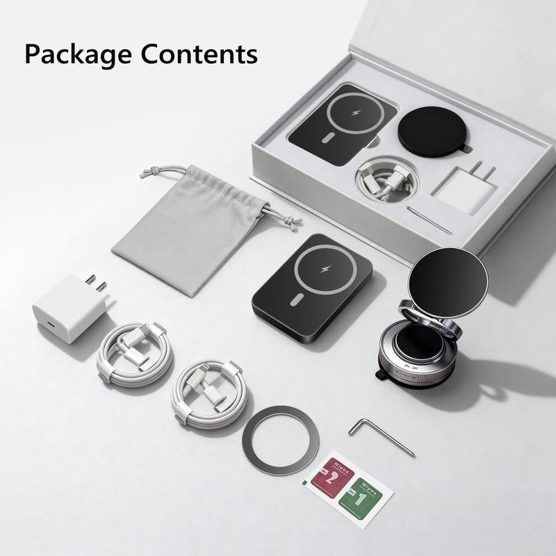 Holiday Haul Exclusive 6-In-1 Magnetic Charging Gift Set – 20W Fast-Charge Power Bank, Foldable Magnetic Stand, 20W USB-C Adapter, USB-C & Lightning Cables, Magnetic Ring & Suede Travel Pouch; Travel Kit for Iphone & Android, Perfect Holiday Gift