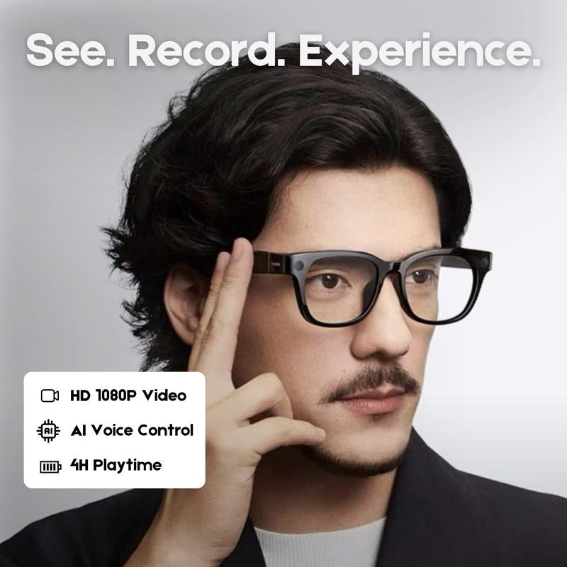 Smart AI Camera Glasses 8MP HD 1080P Video Recording Bluetooth Wi-Fi Voice Control Real-Time Translation Blue Light UV Protection Interchangeable Lenses 4H Playtime