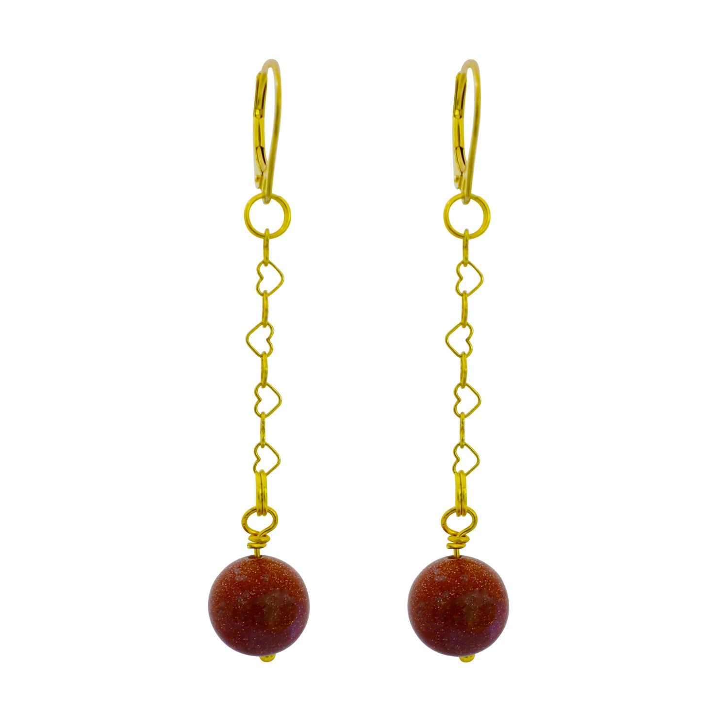 Brown Goldstone and Yellow Gold Vermeil Earrings, Heart Chain Earrings, Bloom Collection  | by nlanlaVictory-0