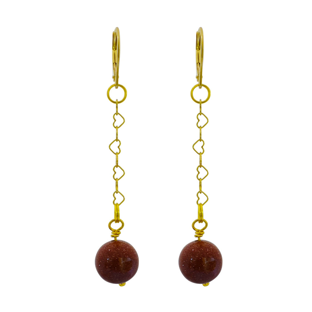 Brown Goldstone and Yellow Gold Vermeil Earrings, Heart Chain Earrings, Bloom Collection  | by nlanlaVictory-2